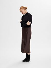 SATIJN MIDDELLANGE ROK, Coffee Bean, highres