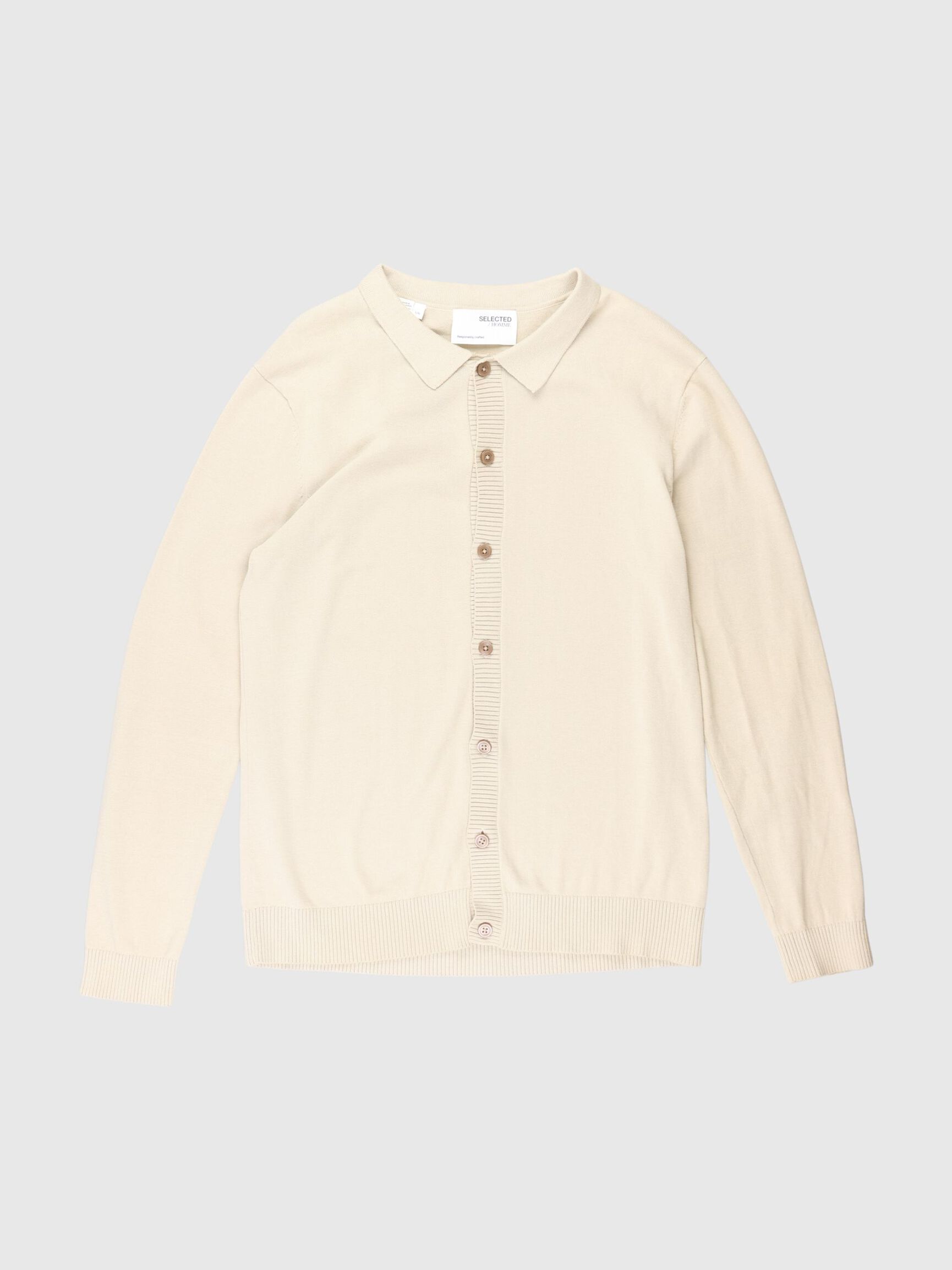 KNIT CARDIGAN, Oatmeal, highres