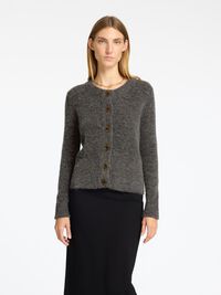 WOOL BLEND KNITTED CARDIGAN, Medium Grey Melange, highres