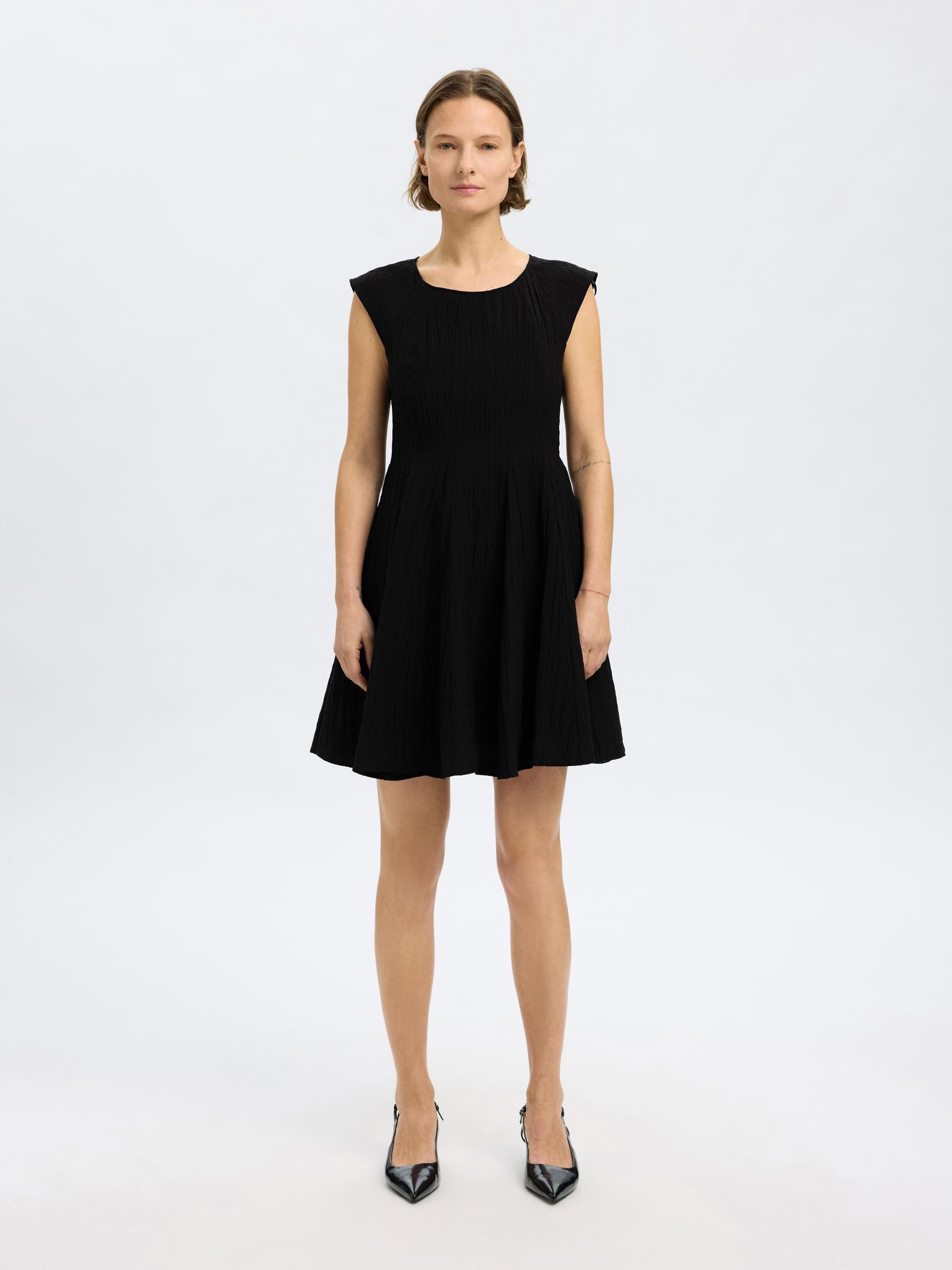 CAP SLEEVE MINI DRESS | Black | Selected CAP SLEEVE MINI DRESS | Black | Selected