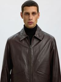 SHORT LEATHER JACKET, Demitasse, highres