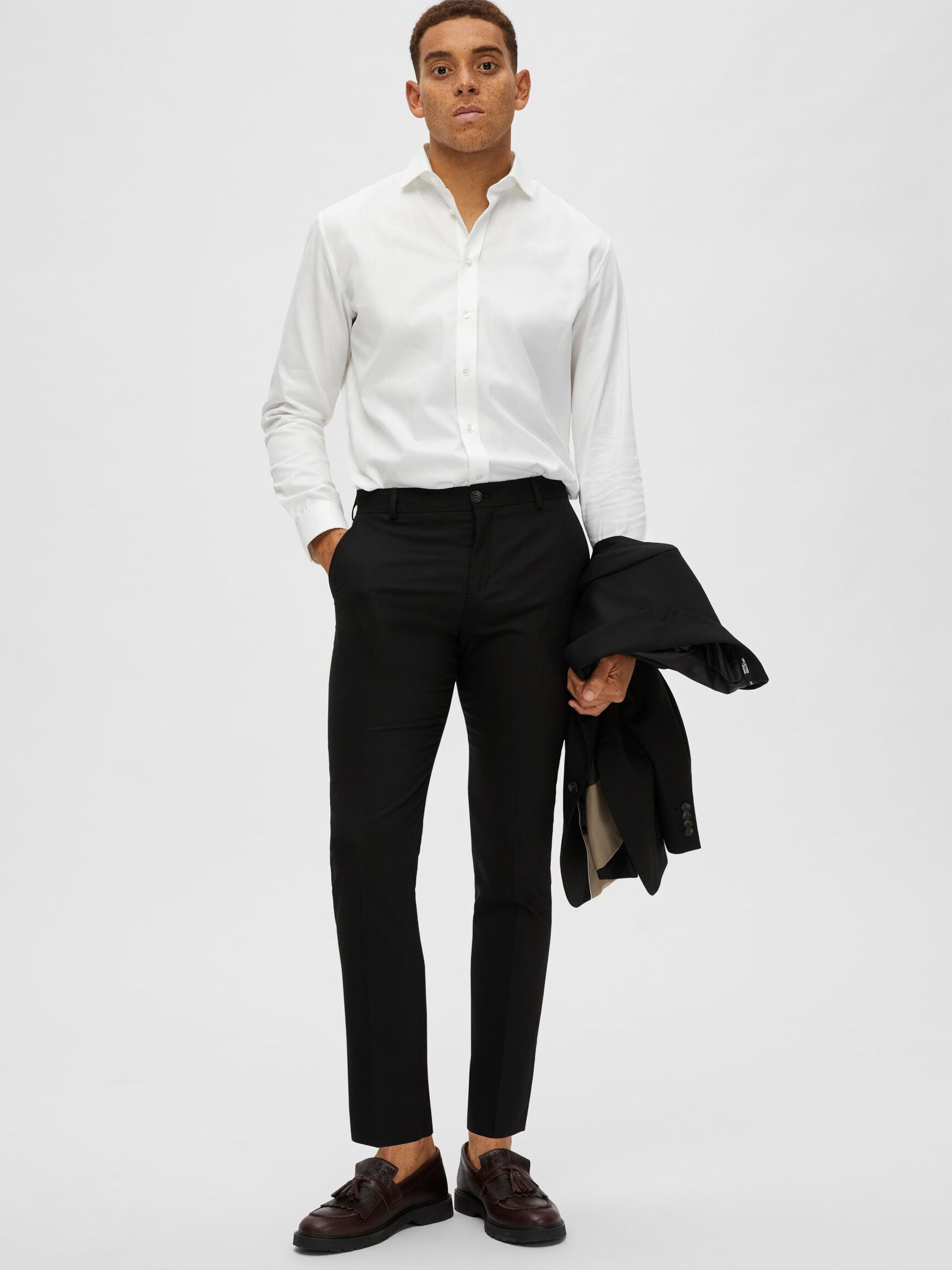 GEWEBTER WOLLGEMISCH HOSE, Black, highres