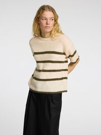 SHORT-SLEEVED WOOL BLEND TOP, Birch, highres