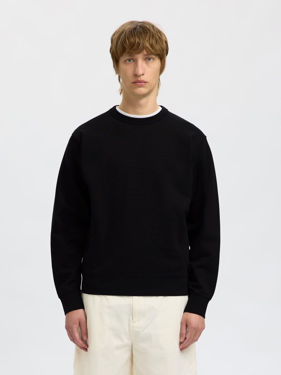 Selected 100% BAUMWOLL SWEATSHIRT, Black, highres - 16099829_Black_003.jpg