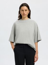 BASIC T-SHIRT IN OVERSIZE, Light Grey Melange, highres