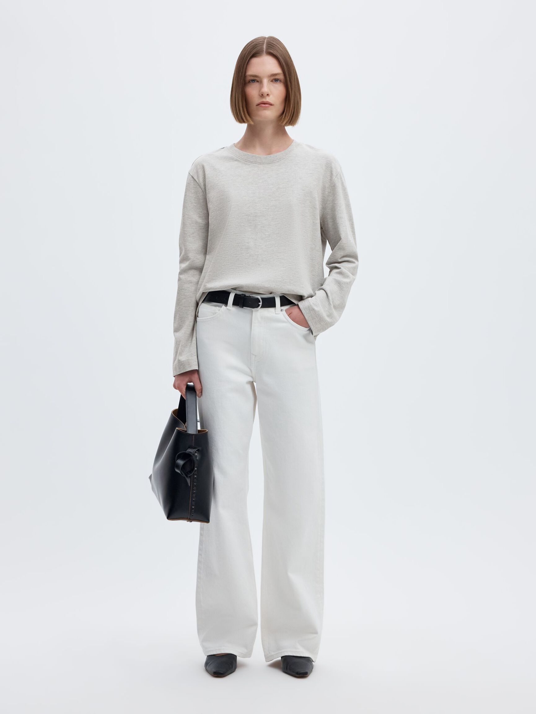 LÅNGÄRMAD BOXY T-SHIRT, Light Grey Melange, highres