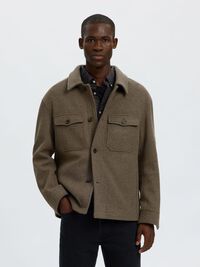 WOOL BLEND SHACKET, Chocolate Torte, highres