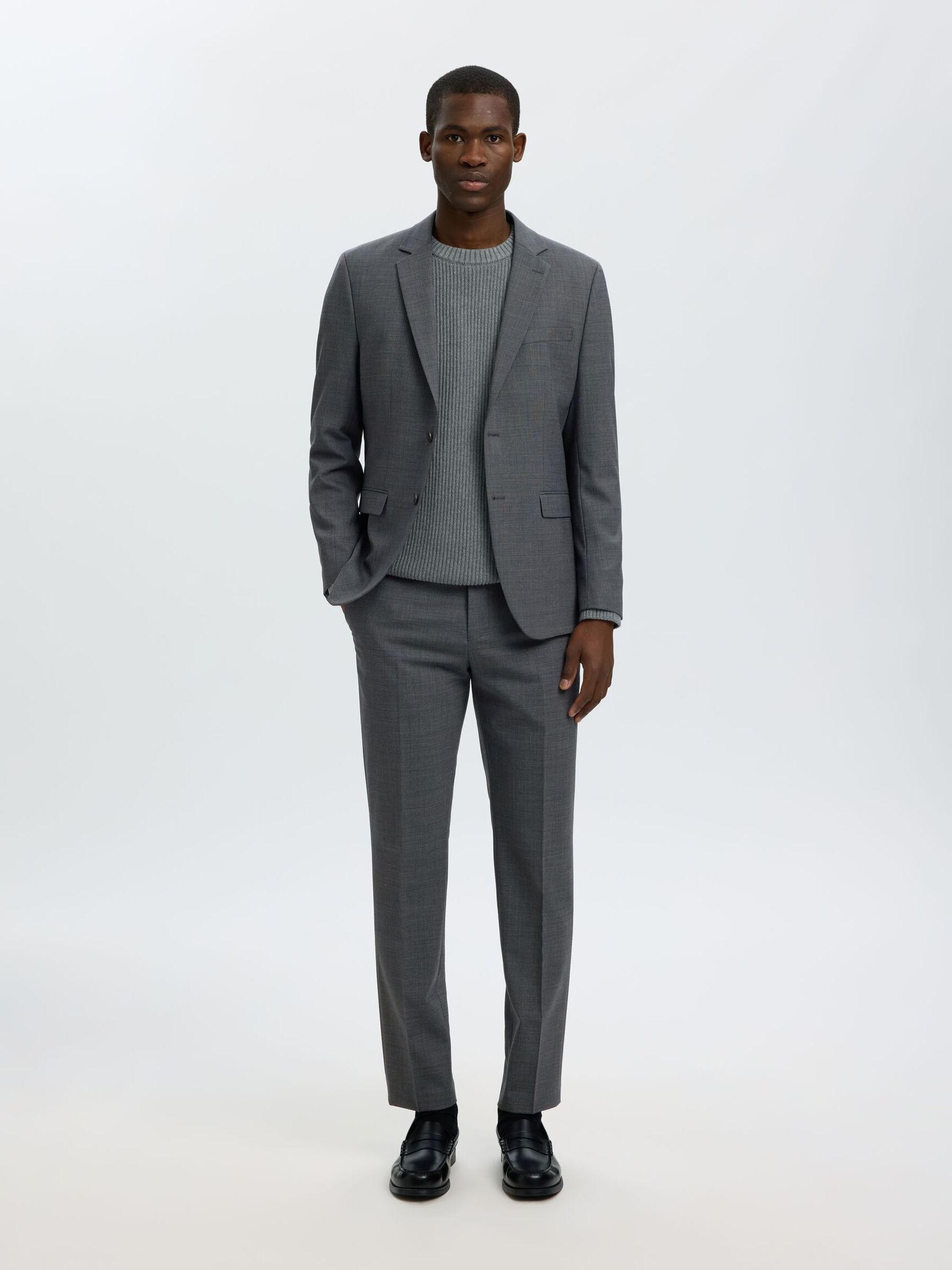WOOL BLEND  SUIT TROUSERS, Dark Grey, highres