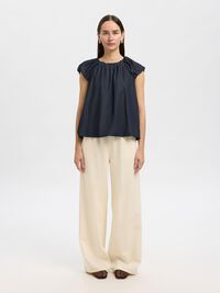 DENIM OBERTEIL MIT PUFFÄRMELN, Dark Blue Denim, highres
