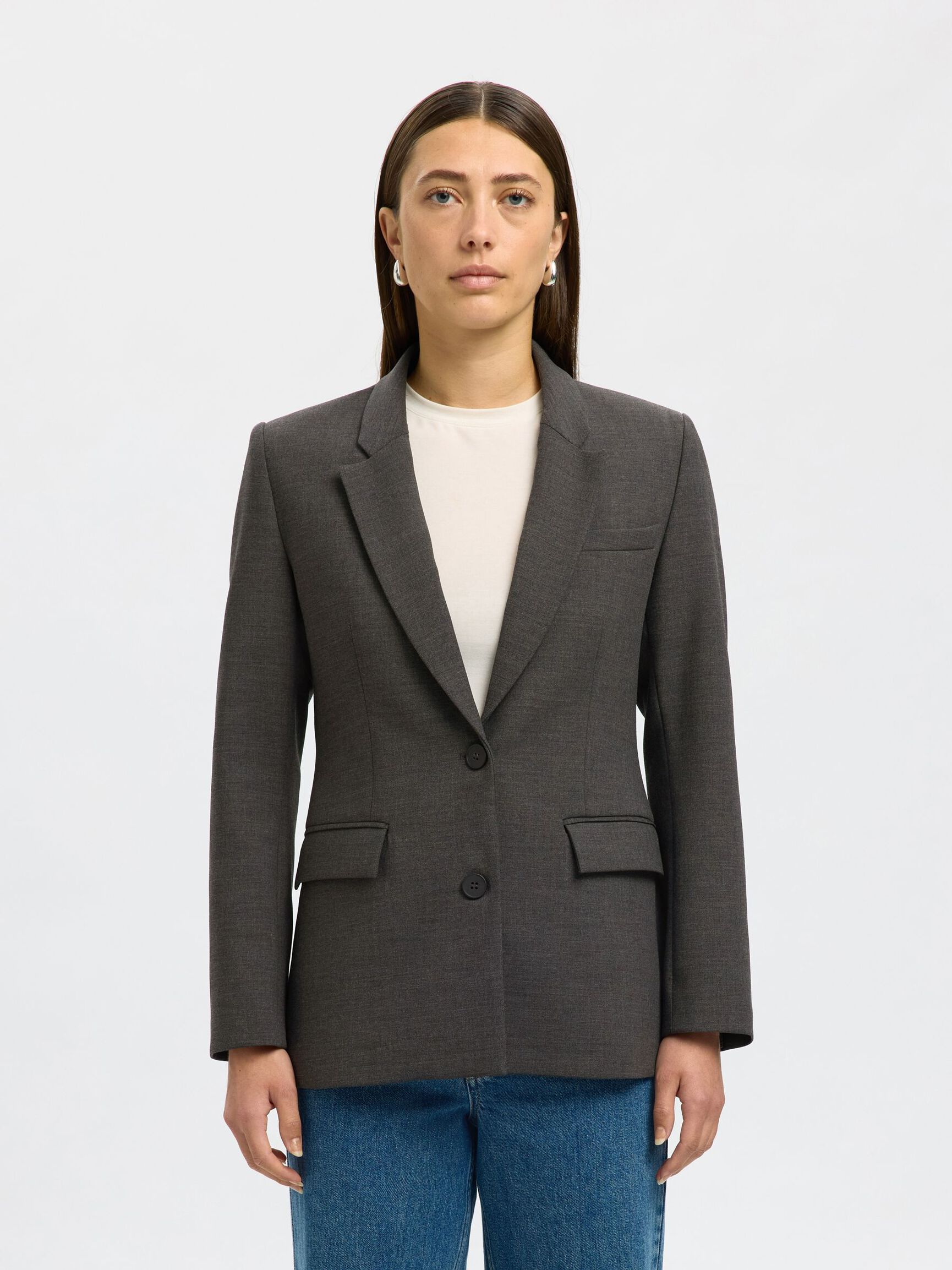 KLASSISCHER VISKOSEMIX BLAZER, Dark Grey Melange, highres