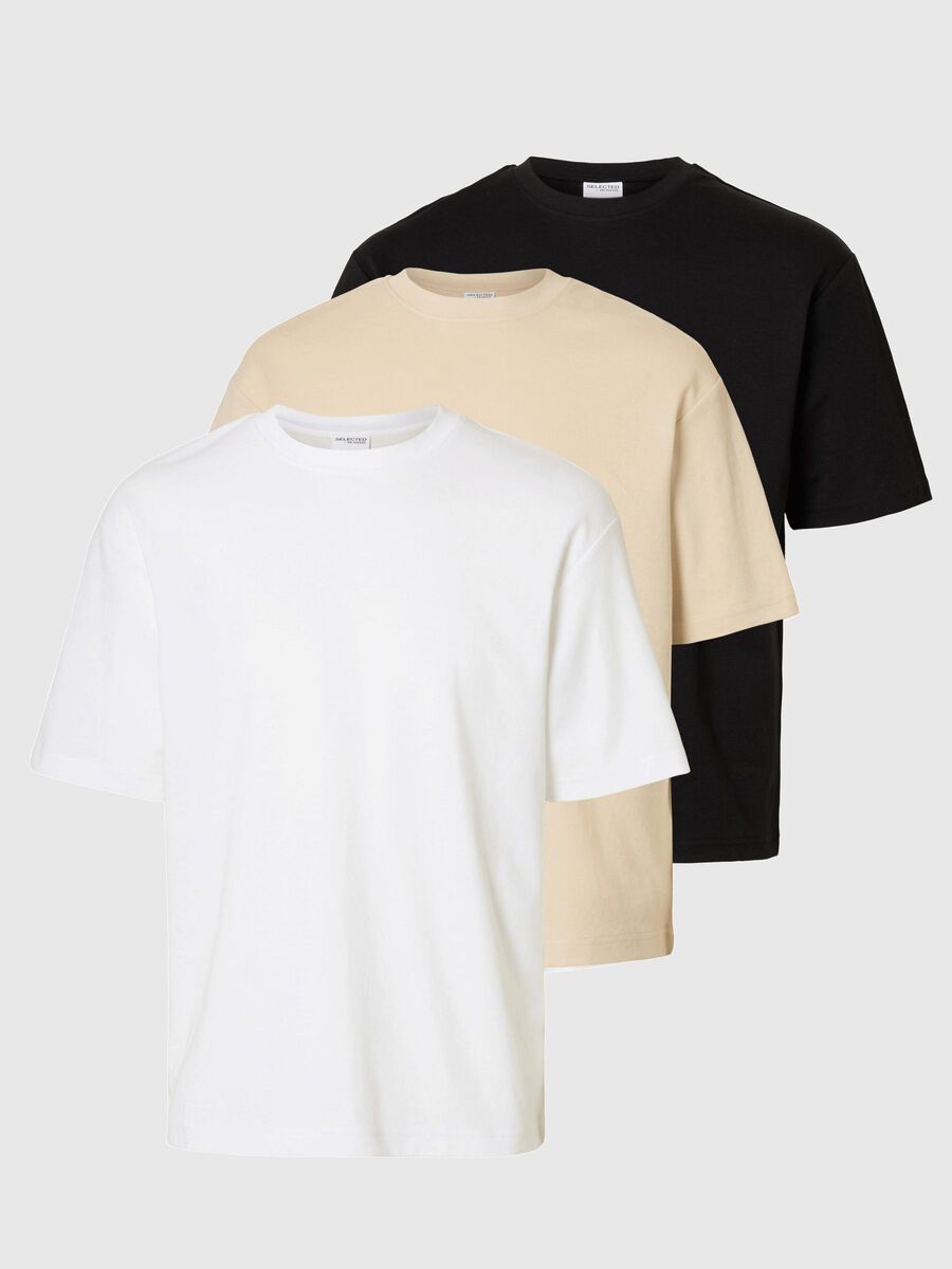 Selected 3 PACK LOOSE FIT T-SHIRT, Oatmeal, highres - 16097972_Oatmeal_1189756_001.jpg