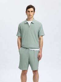 HALF-ZIP PLISSEE POLO SHIRT, Iceberg Green, highres