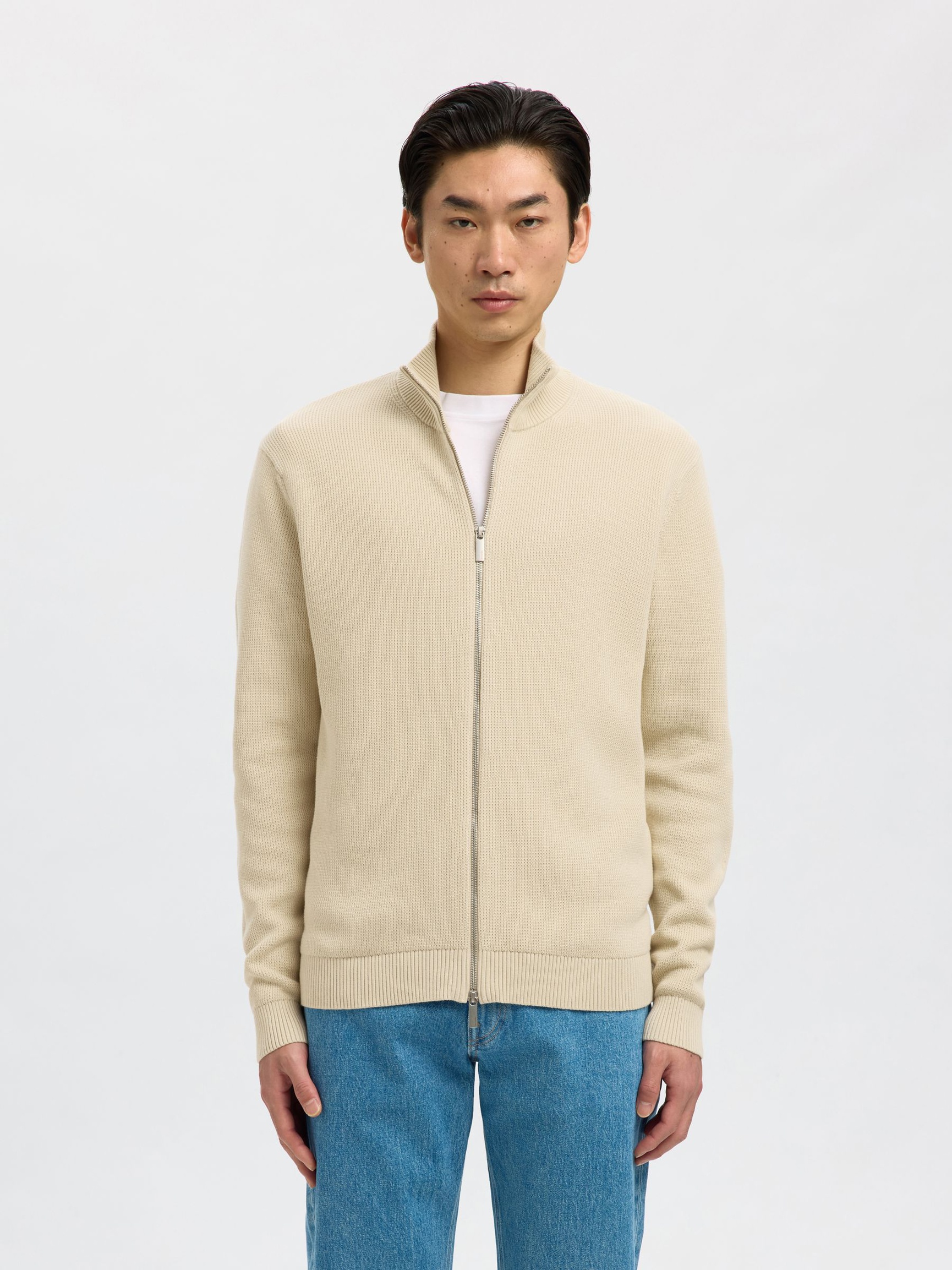 ZIPPED HIGH NECK PULLOVER, Oatmeal, highres