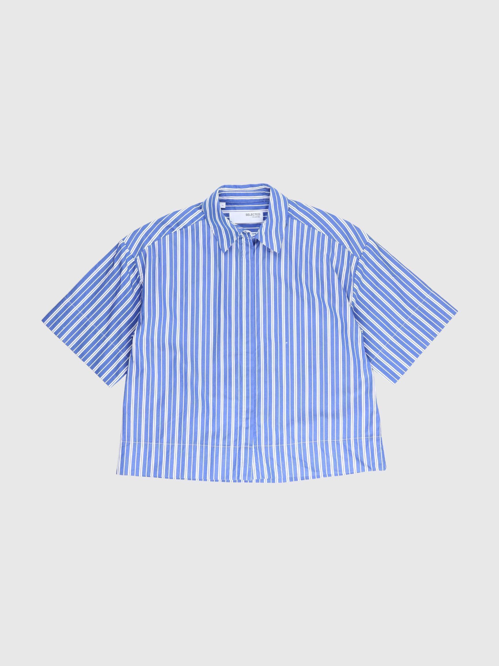 STRIPED SHORT SLEEVED SHIRT, Dazzling Blue, highres