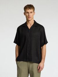 100% LINNEN OVERHEMD MET KORTE MOUWEN, Black, highres