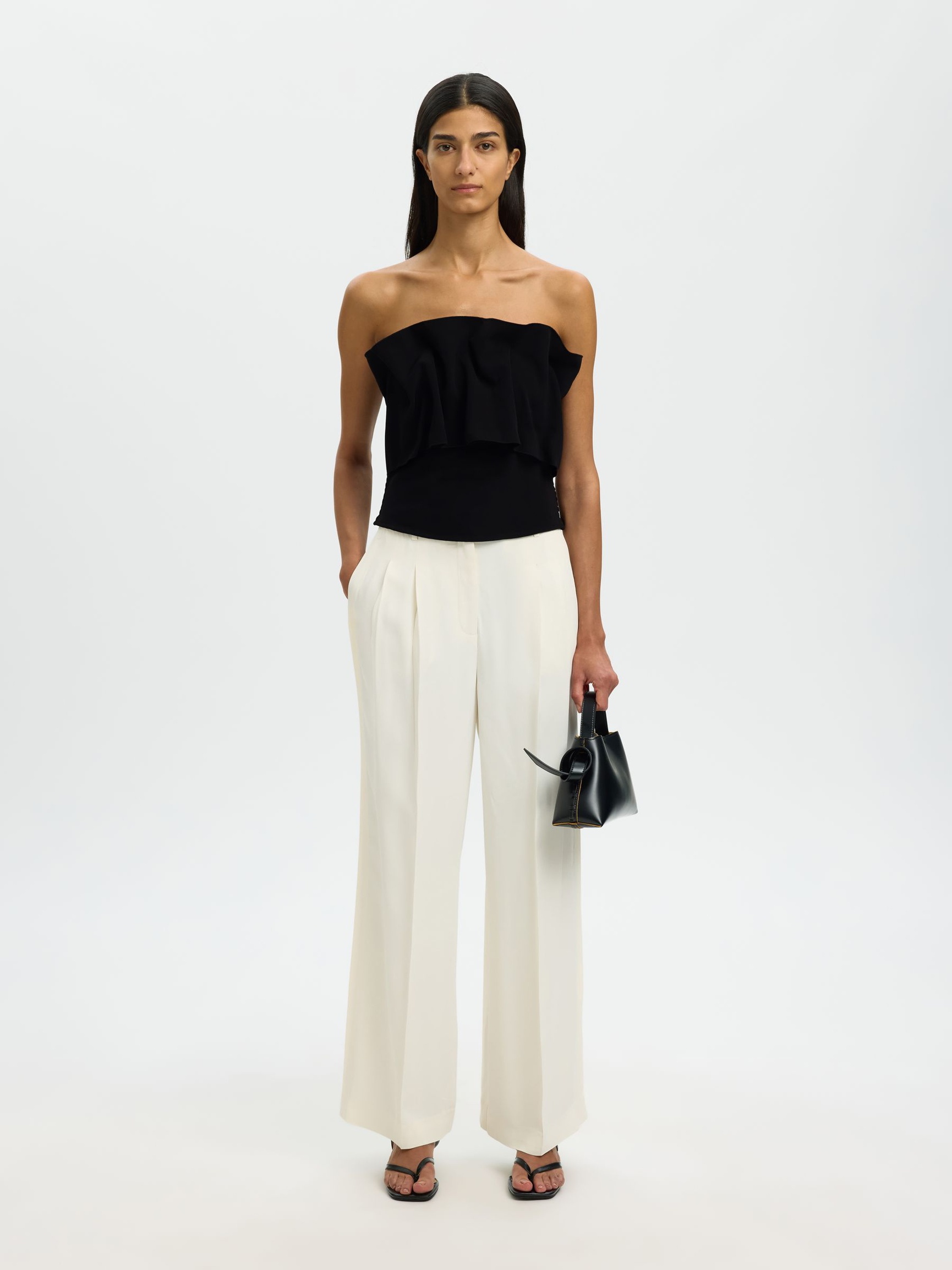 PLEATED BANDEAU TOP, Black, highres