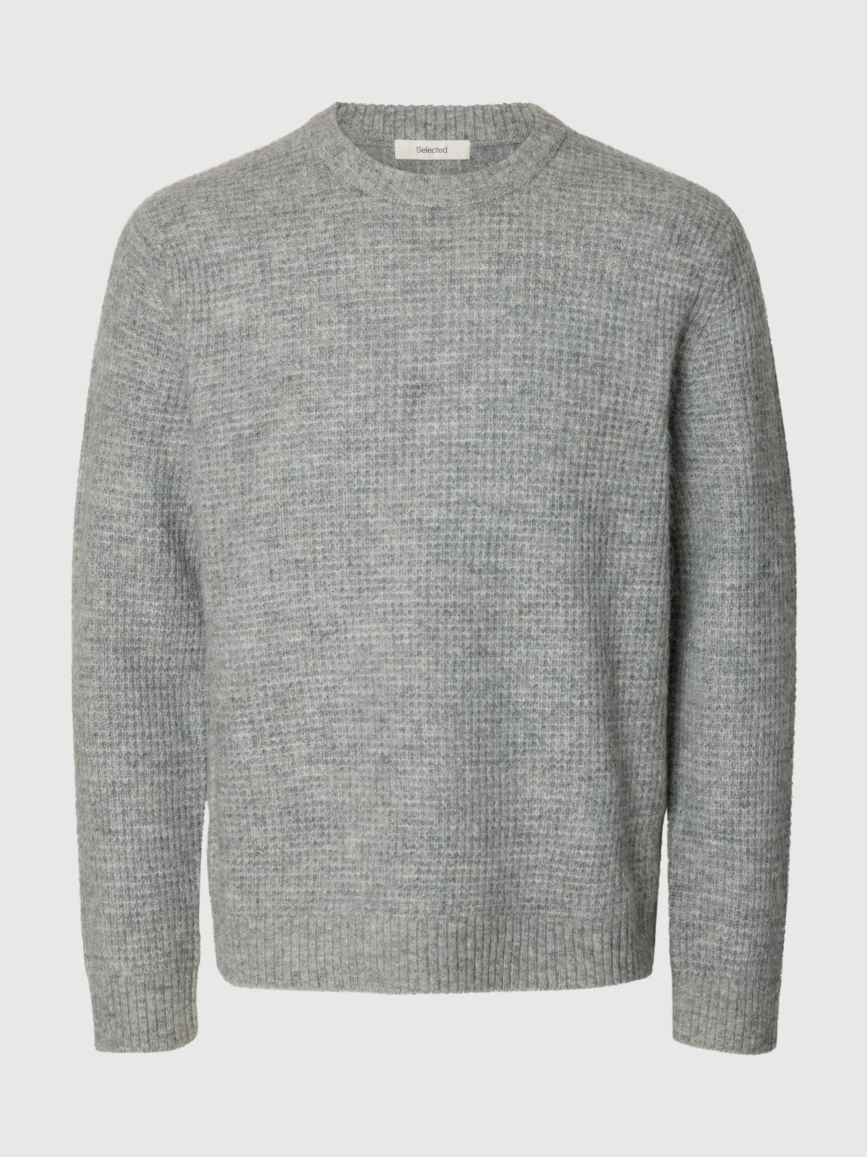 WAFFLE KNIT JUMPER, Light Grey Melange, highres