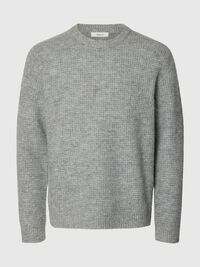 WAFFLE KNIT JUMPER, Light Grey Melange, highres