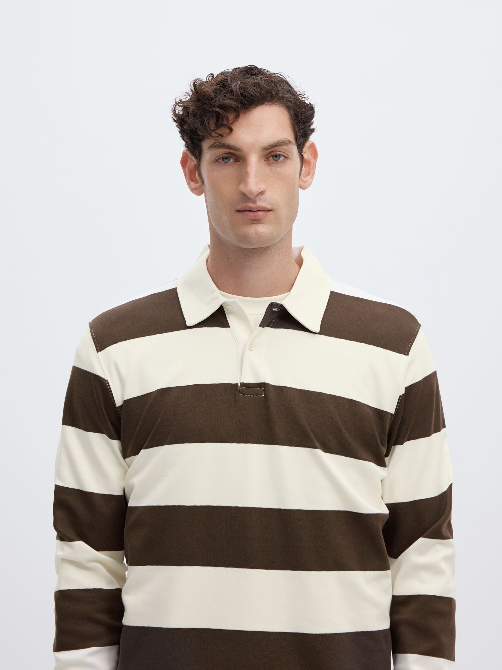 STRIPED COTTON LONG-SLEEVED POLO, Delicioso, highres