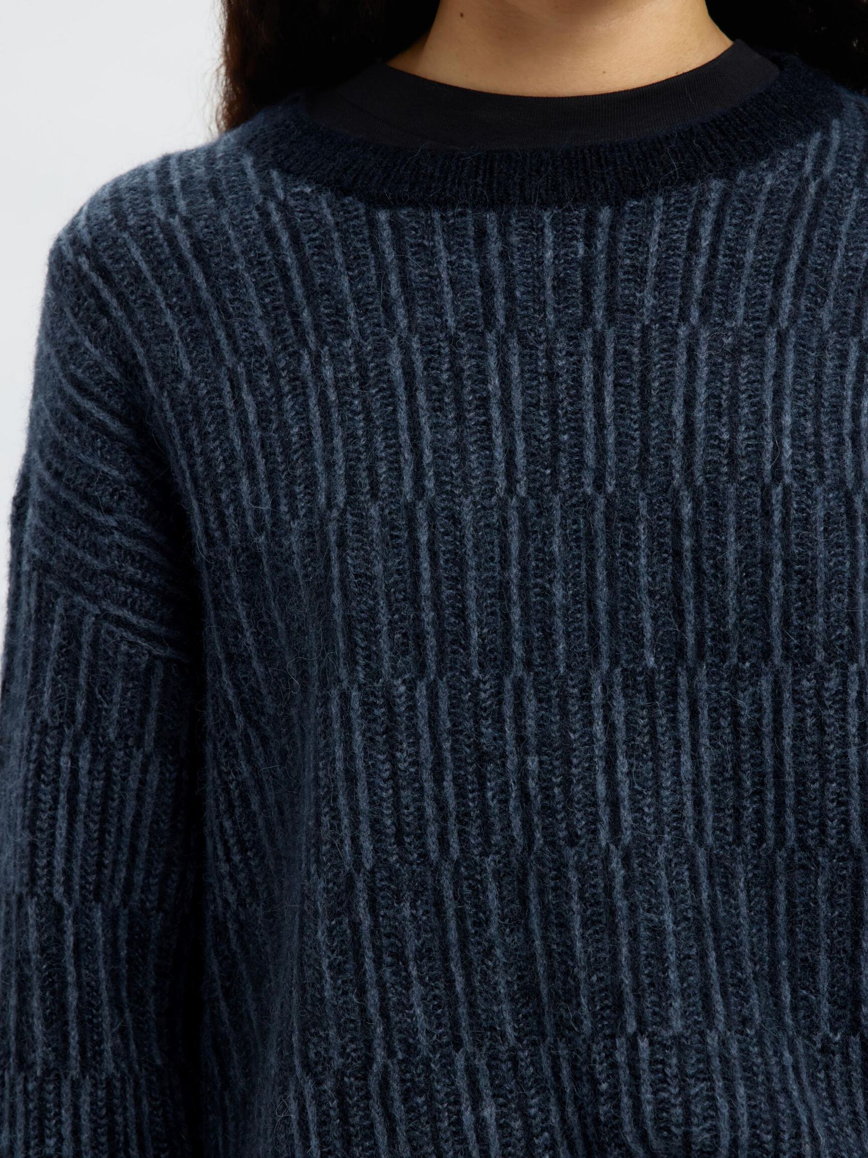 WOOL BLEND KNITTED JUMPER, Dark Sapphire, highres