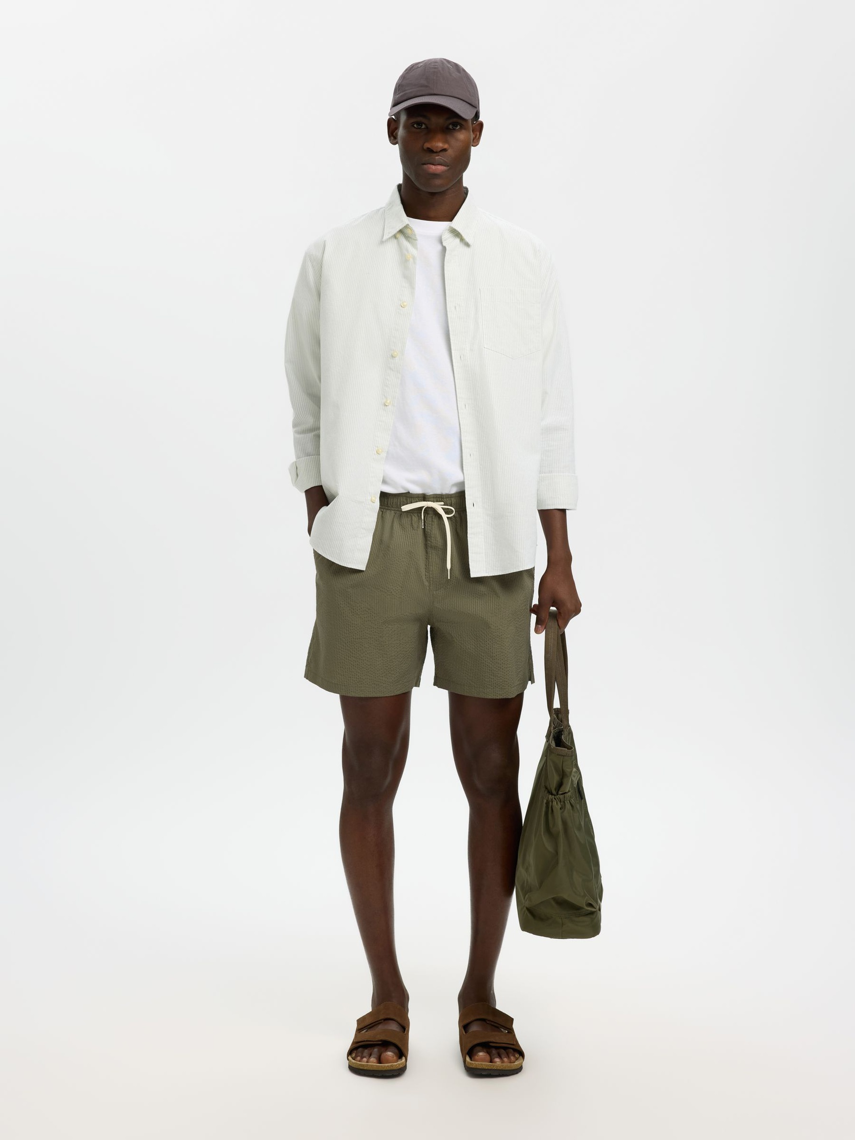SEERSUCKER SWIM SHORTS, Deep Lichen Green, highres