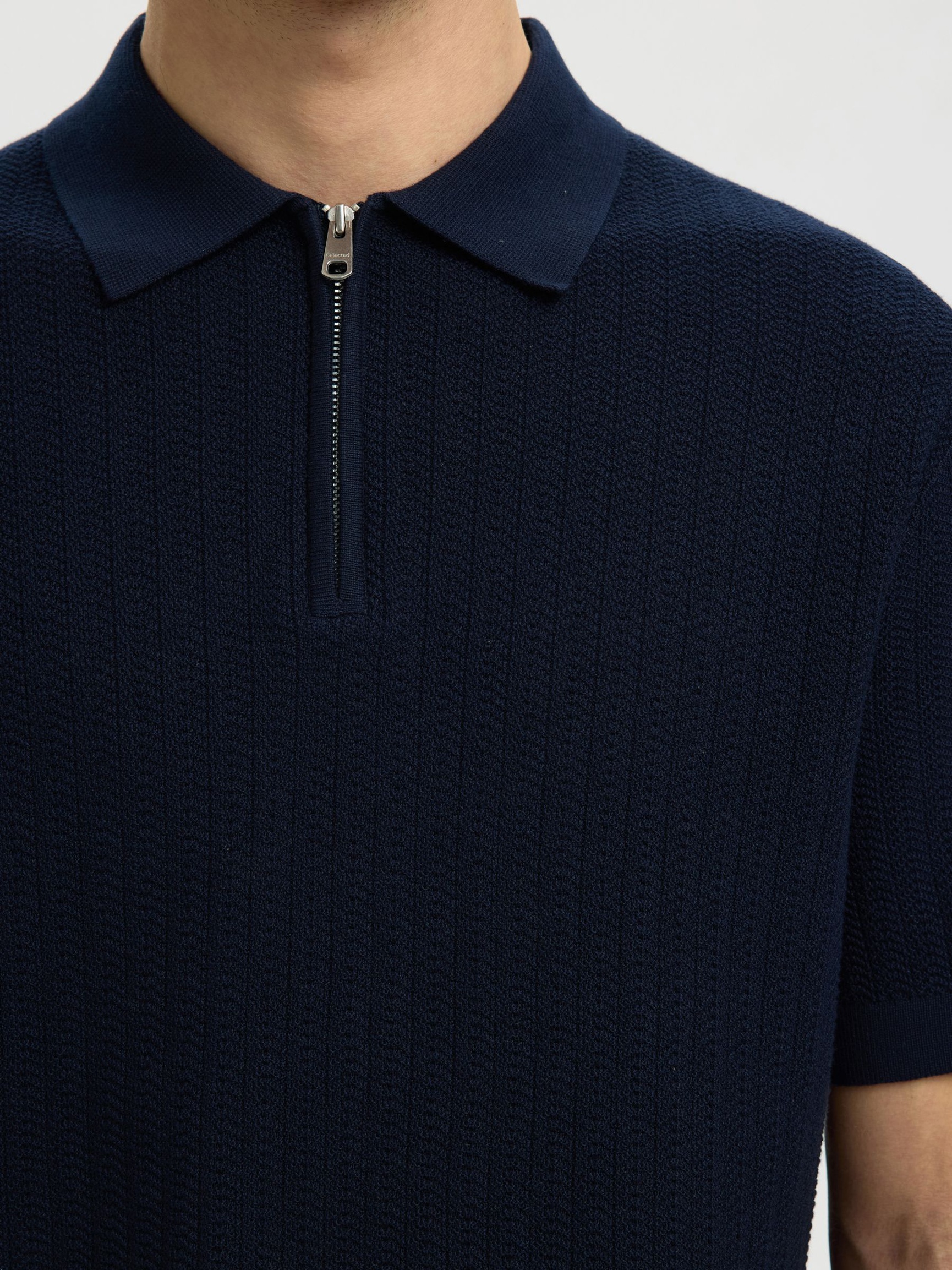 ZIP UP POLO SHIRT, Navy Blazer, highres