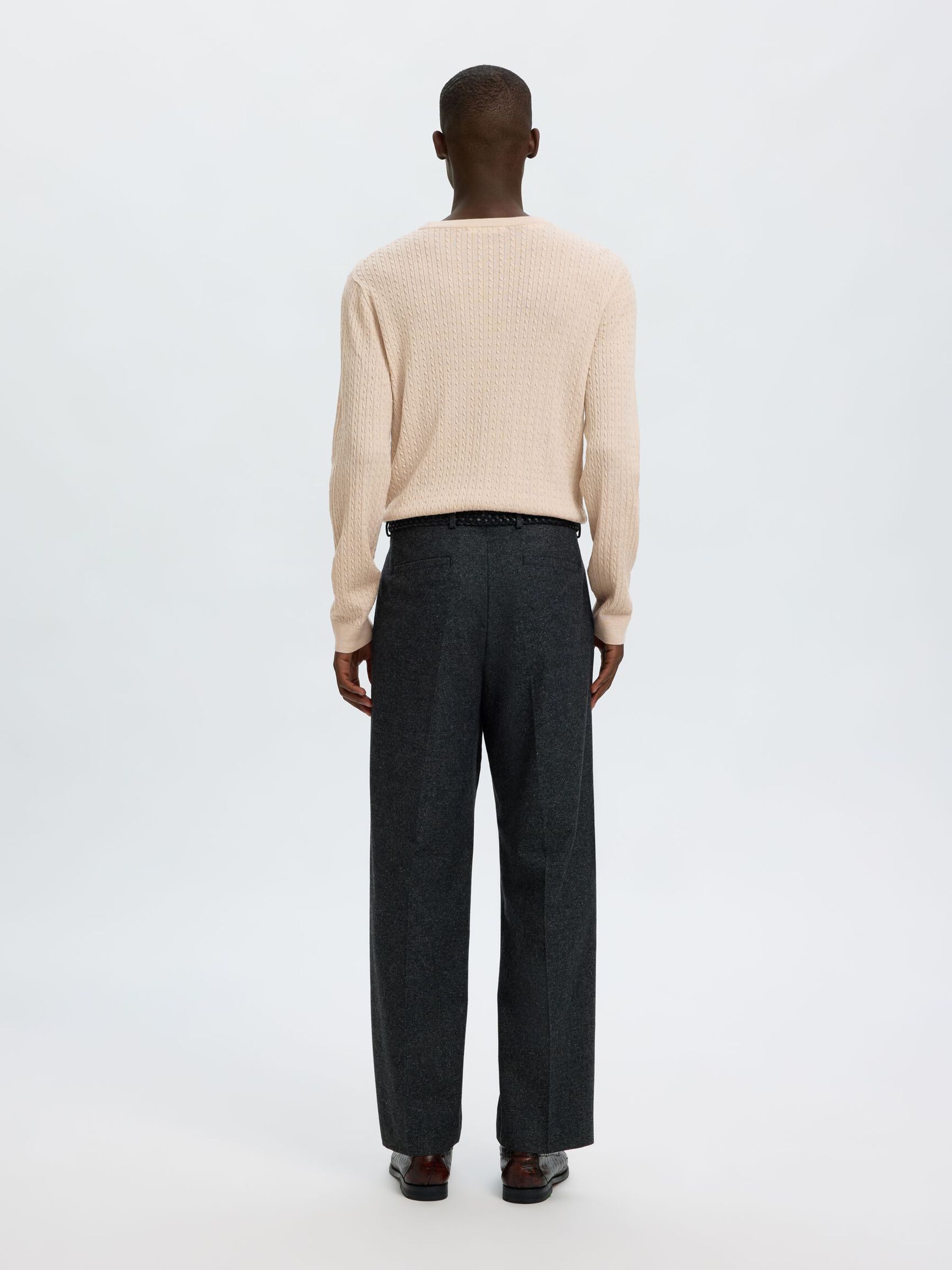 100% MERINO WOOL KNITTED PULLOVER, Oatmeal, highres