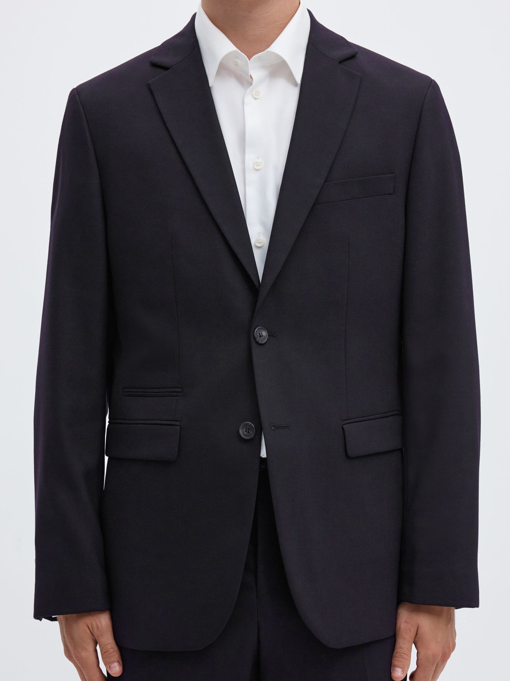 WOVEN WOOL BLEND BLAZER, Black, highres
