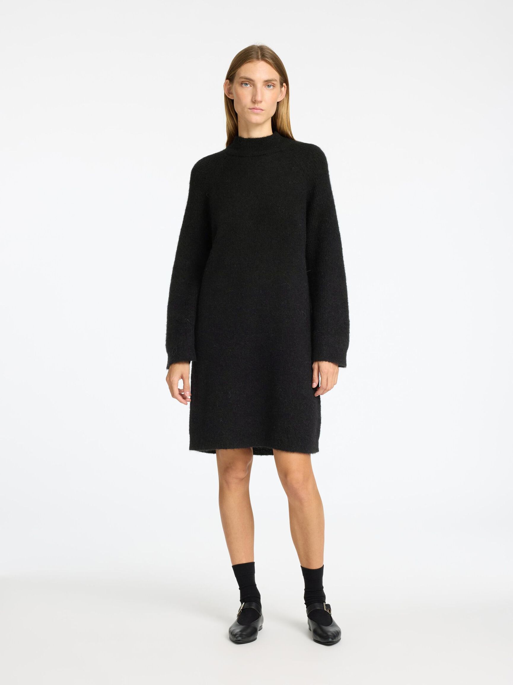 WOOL BLEND MINI DRESS, Black, highres