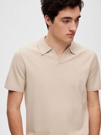 KNITTED POLO SHIRT, Oatmeal, highres