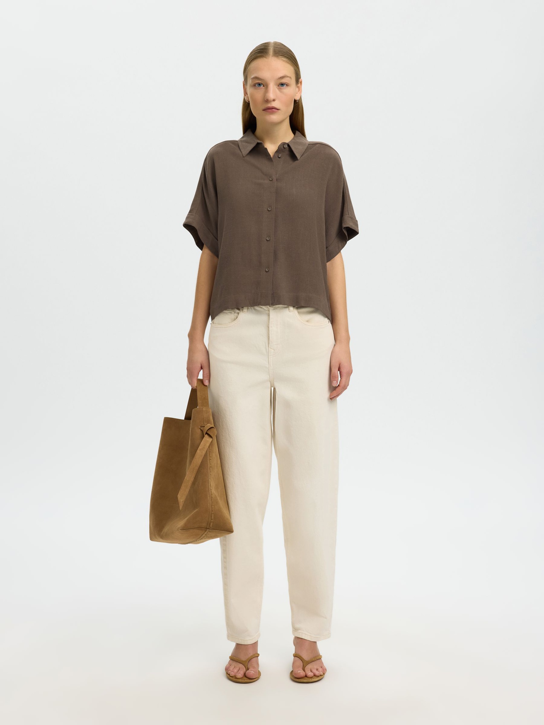 CROPPED SHORT SLEEVED SHIRT, Chocolate Chip, highres