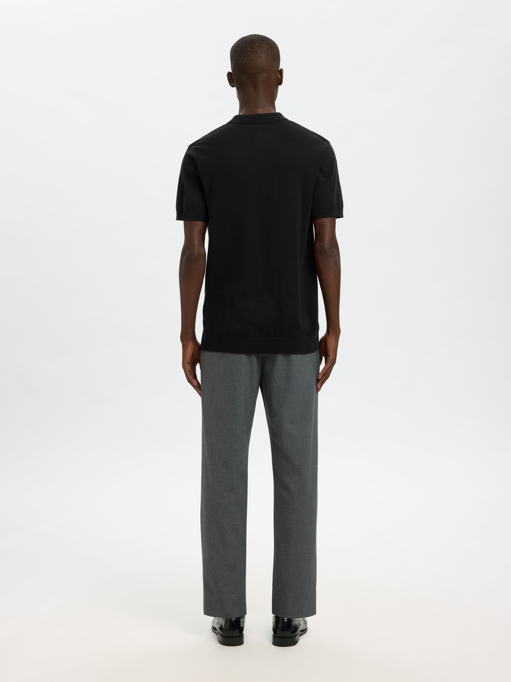 KNITTED POLO SHIRT, Black, highres