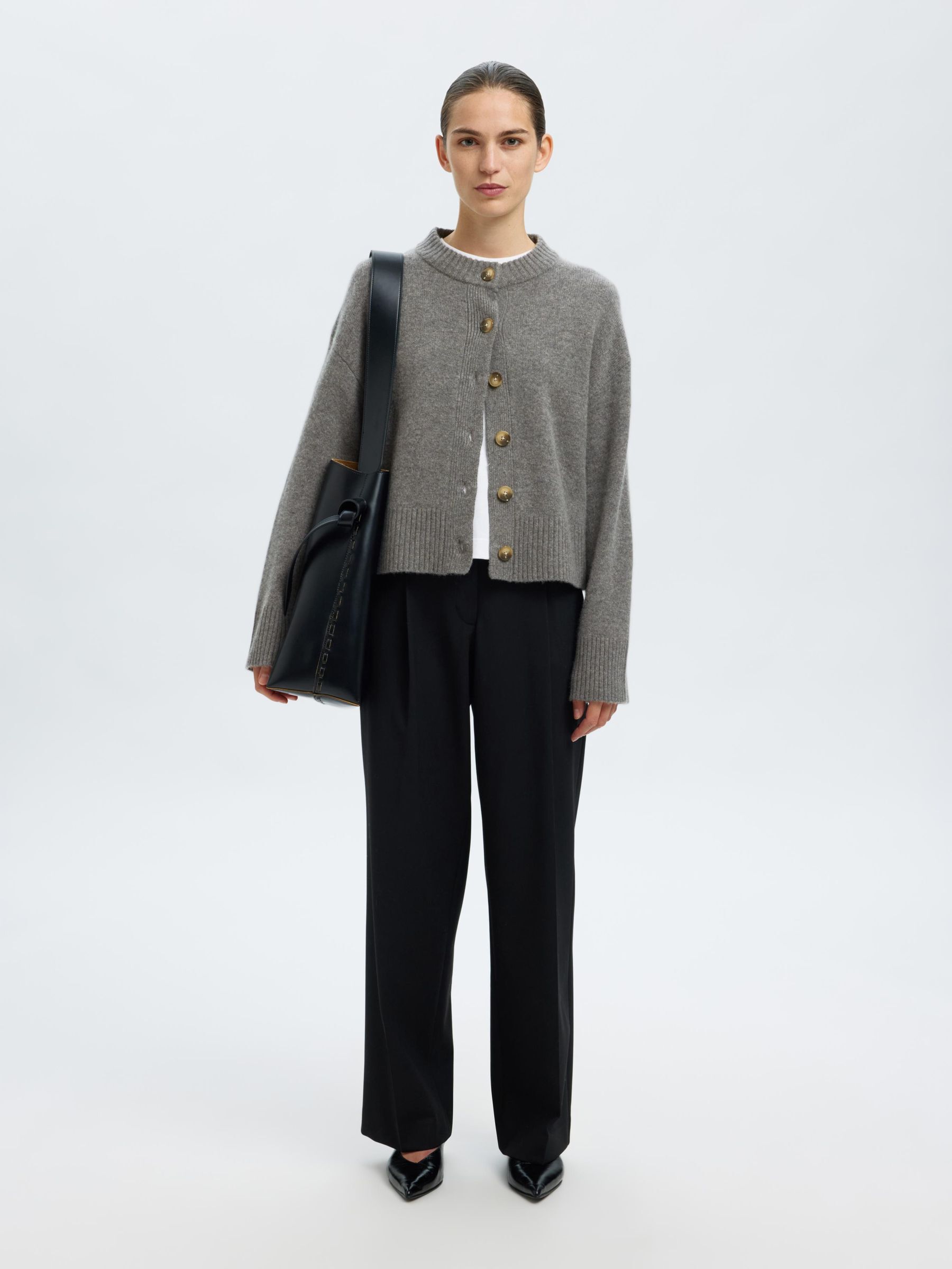 WOLL-KASCHMIR-MIX STRICKJACKE, Medium Grey Melange, highres