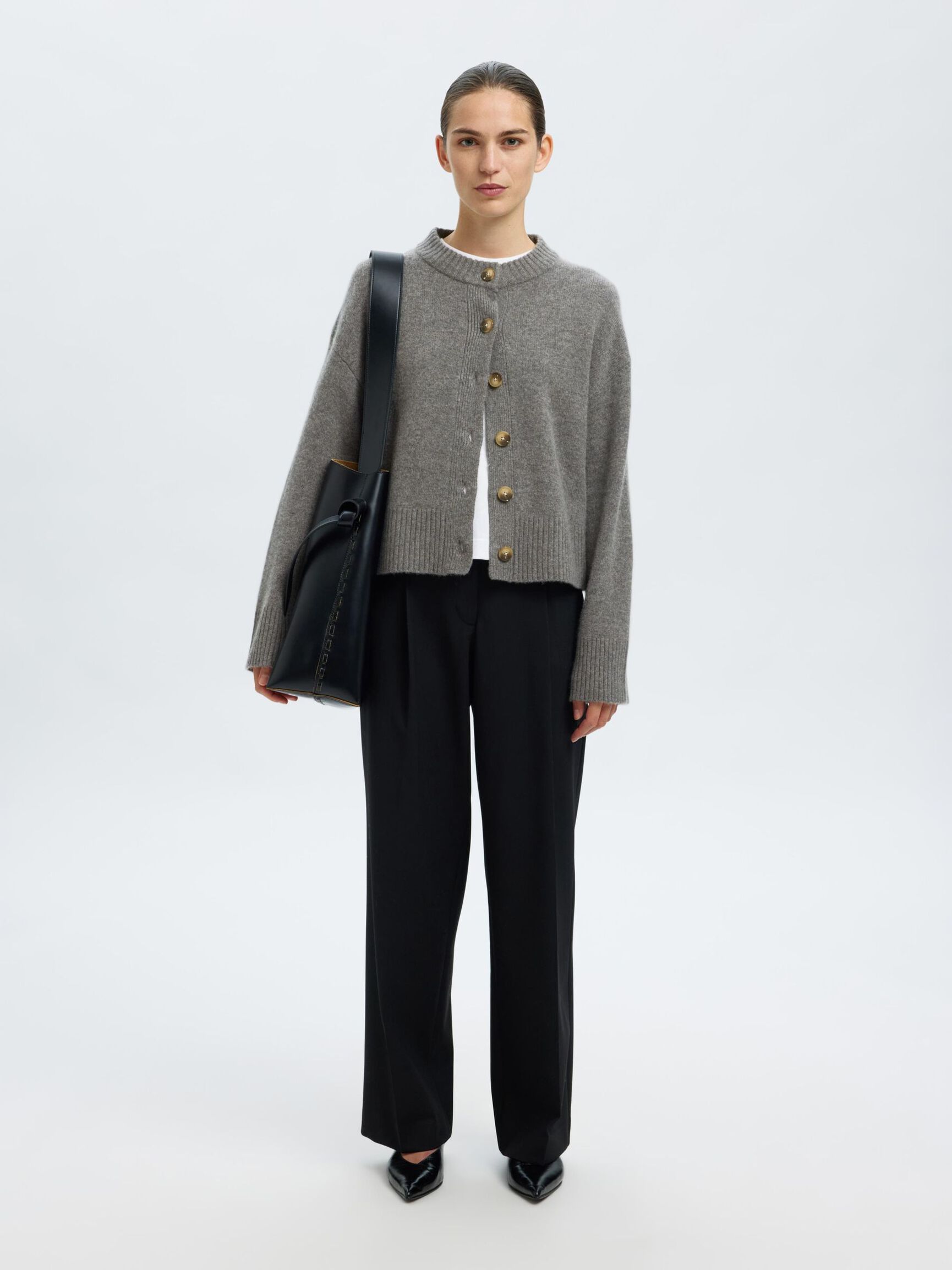 WOLL-KASCHMIR-MIX STRICKJACKE, Medium Grey Melange, highres