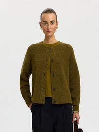 WOOL BLEND CARDIGAN, Fir Green, highres
