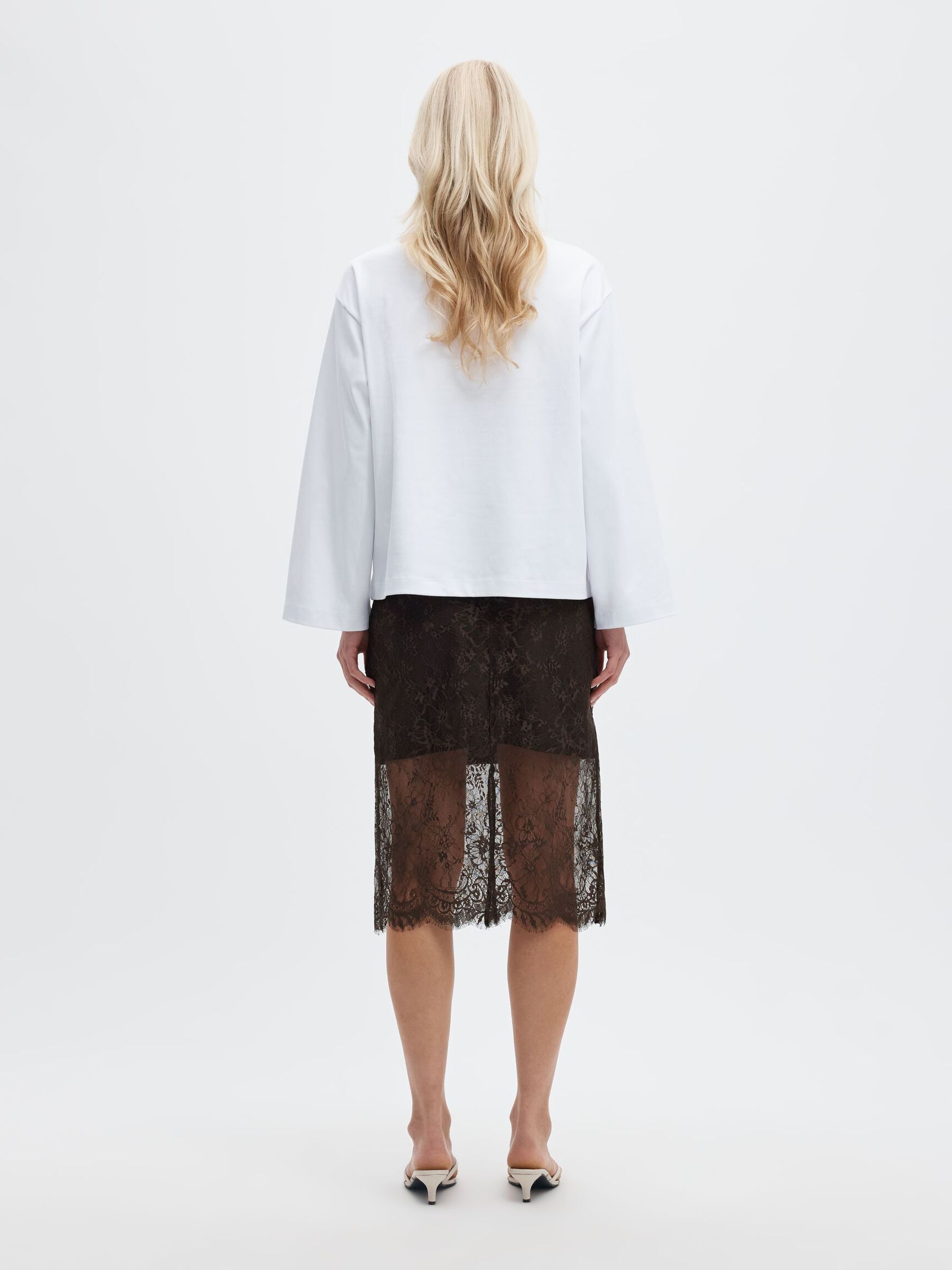LACE MIDI SKIRT, Delicioso, highres