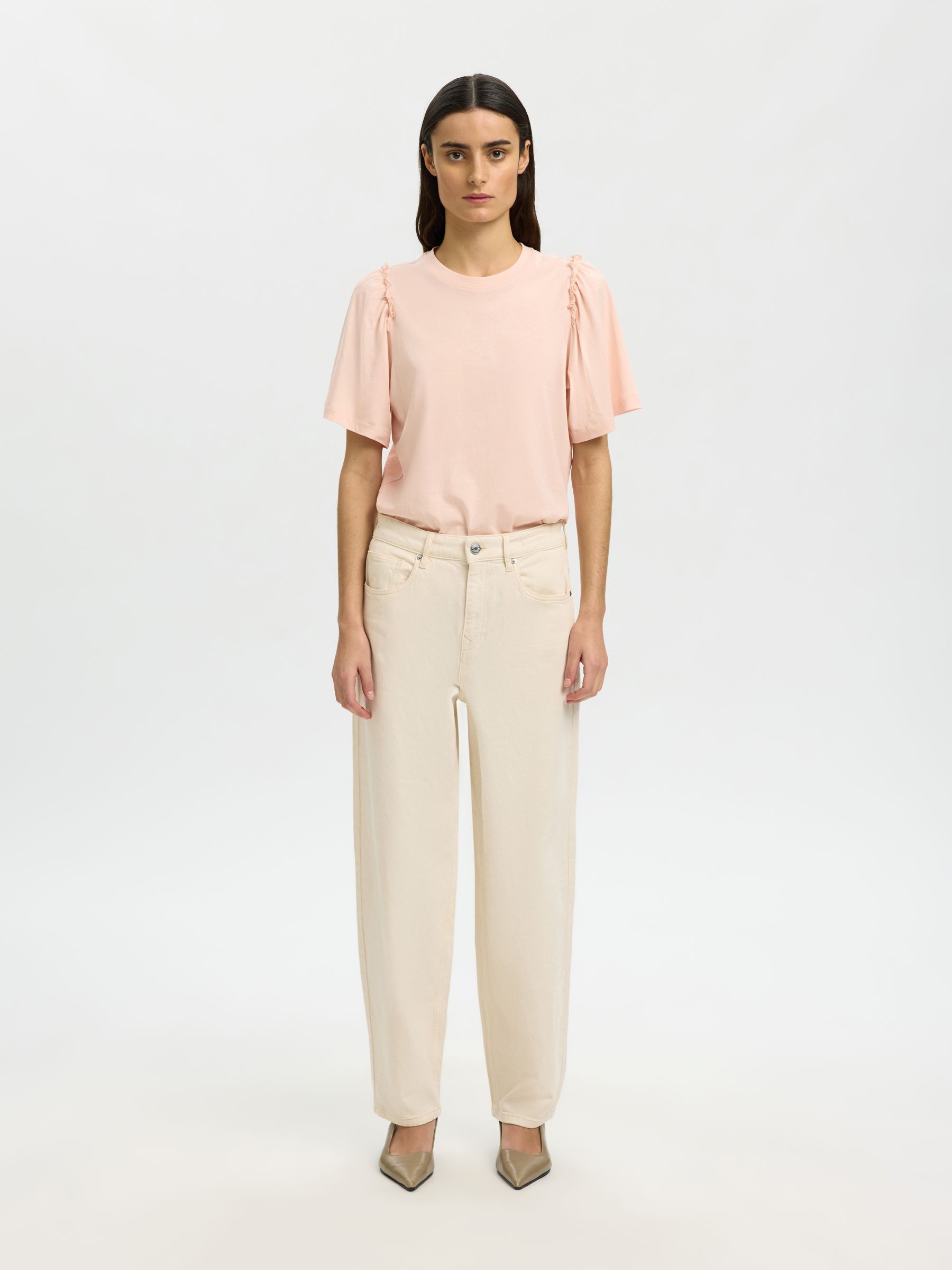 RUFFLED COTTON T-SHIRT, Pale Dogwood, highres