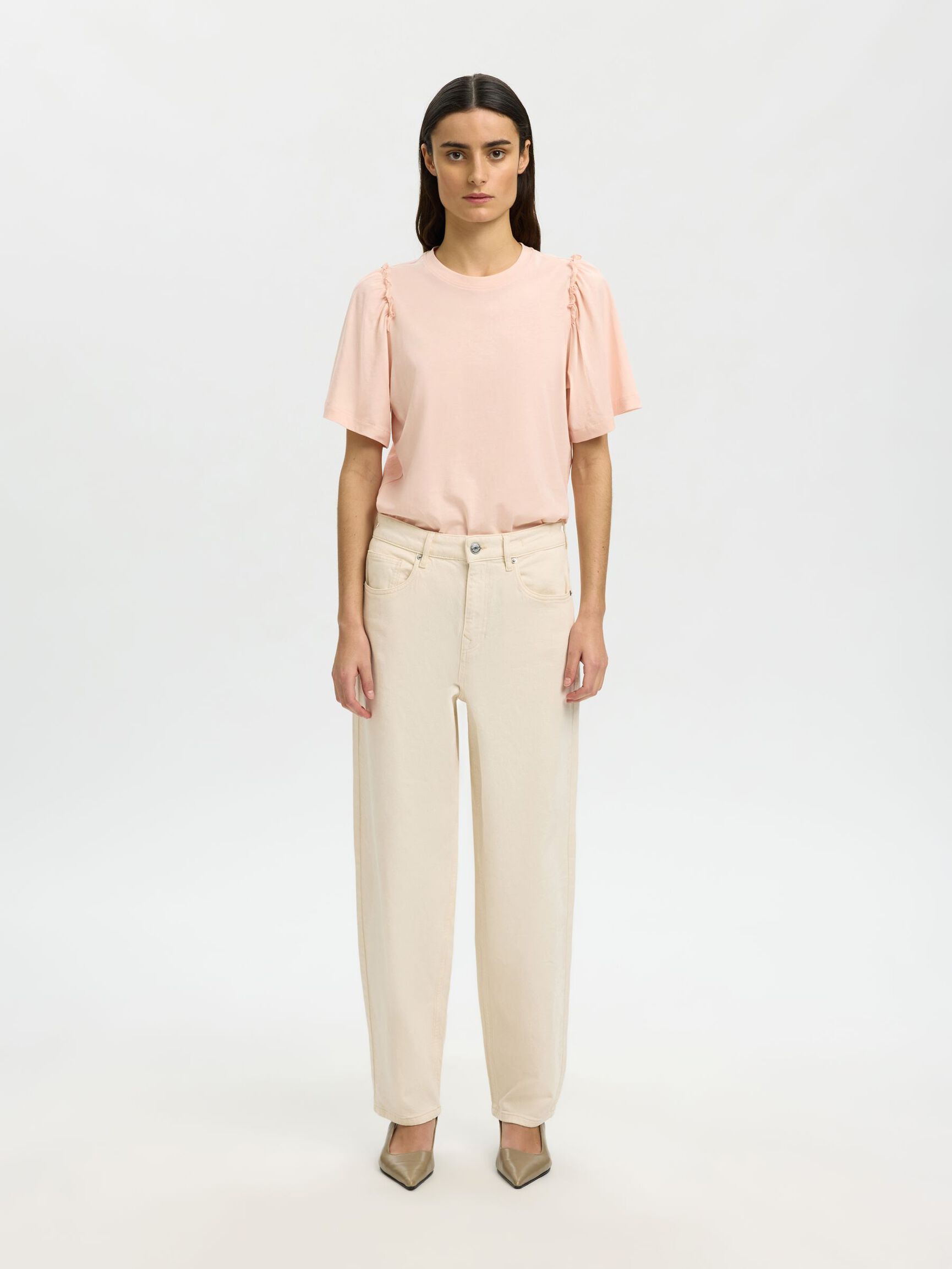 RUFFLED COTTON T-SHIRT, Pale Dogwood, highres