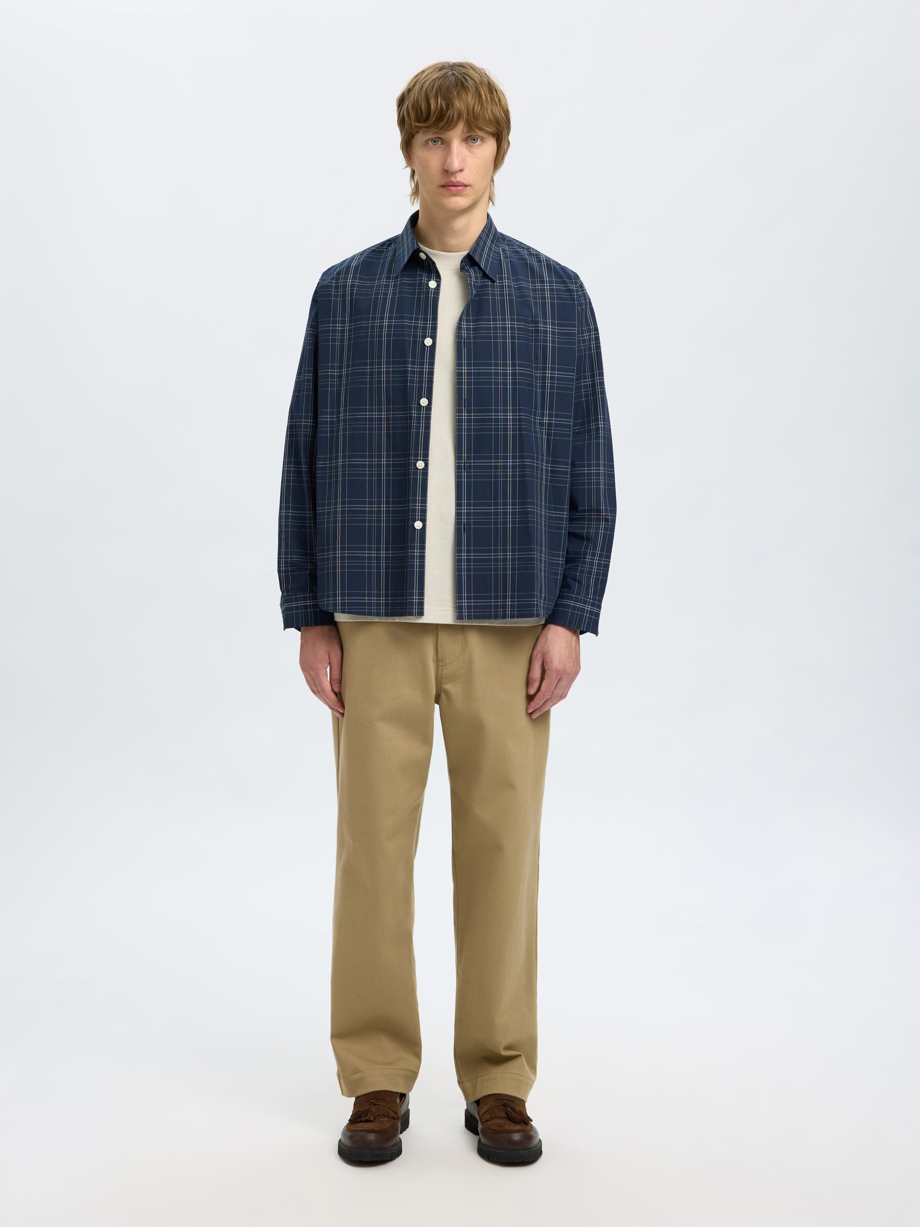 COTTON BOXY FIT CHECKED SHIRT | Blue | Selected