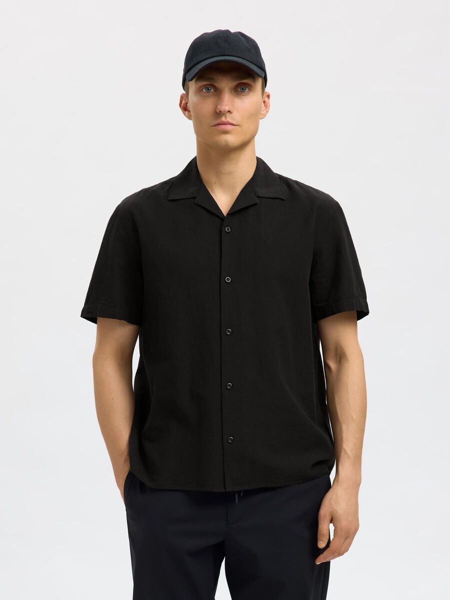 Selected LINEN BLEND SHORT SLEEVED SHIRT, Black, highres - 16092978_Black_003.jpg