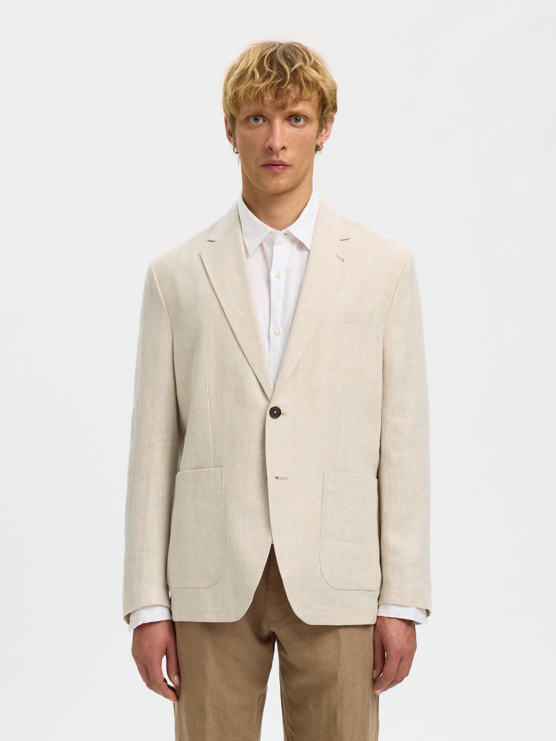 REGULAR FIT LINNEN BLAZER, Oatmeal, highres