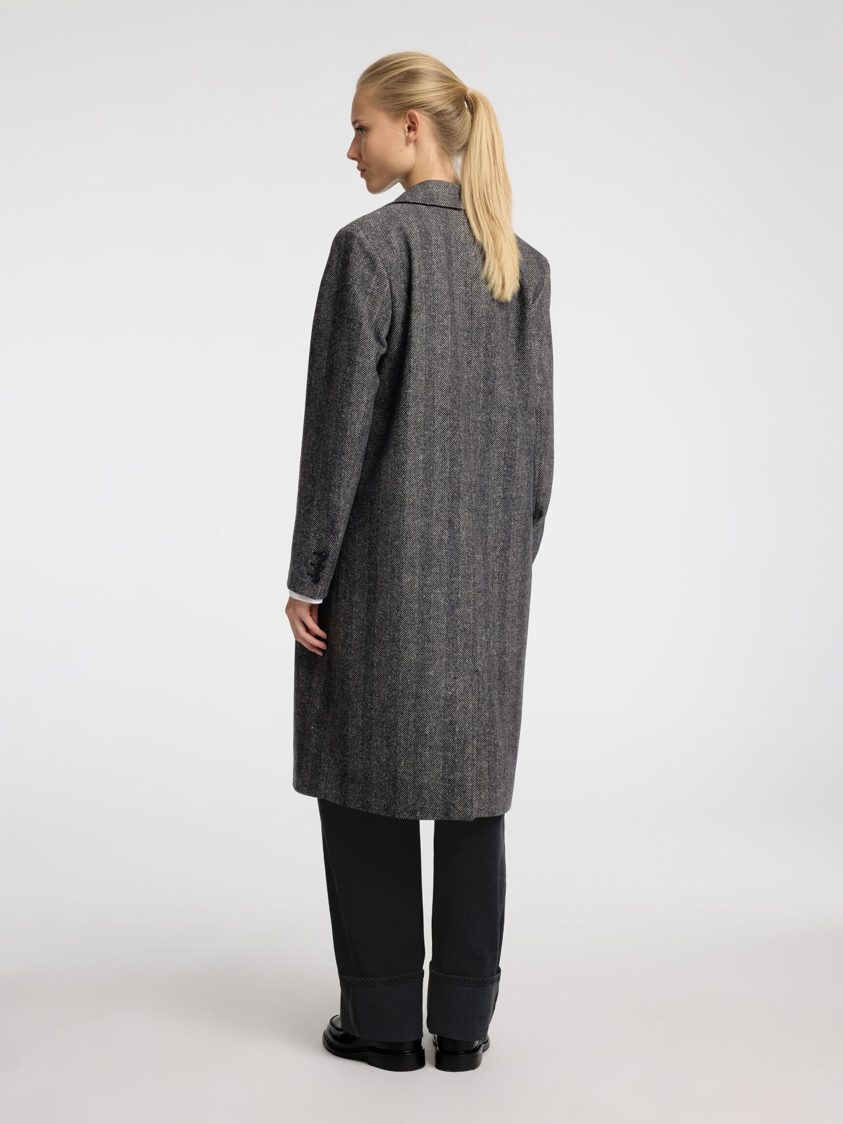 LAINE MÉLANGÉE LONG MANTEAU, Black, highres