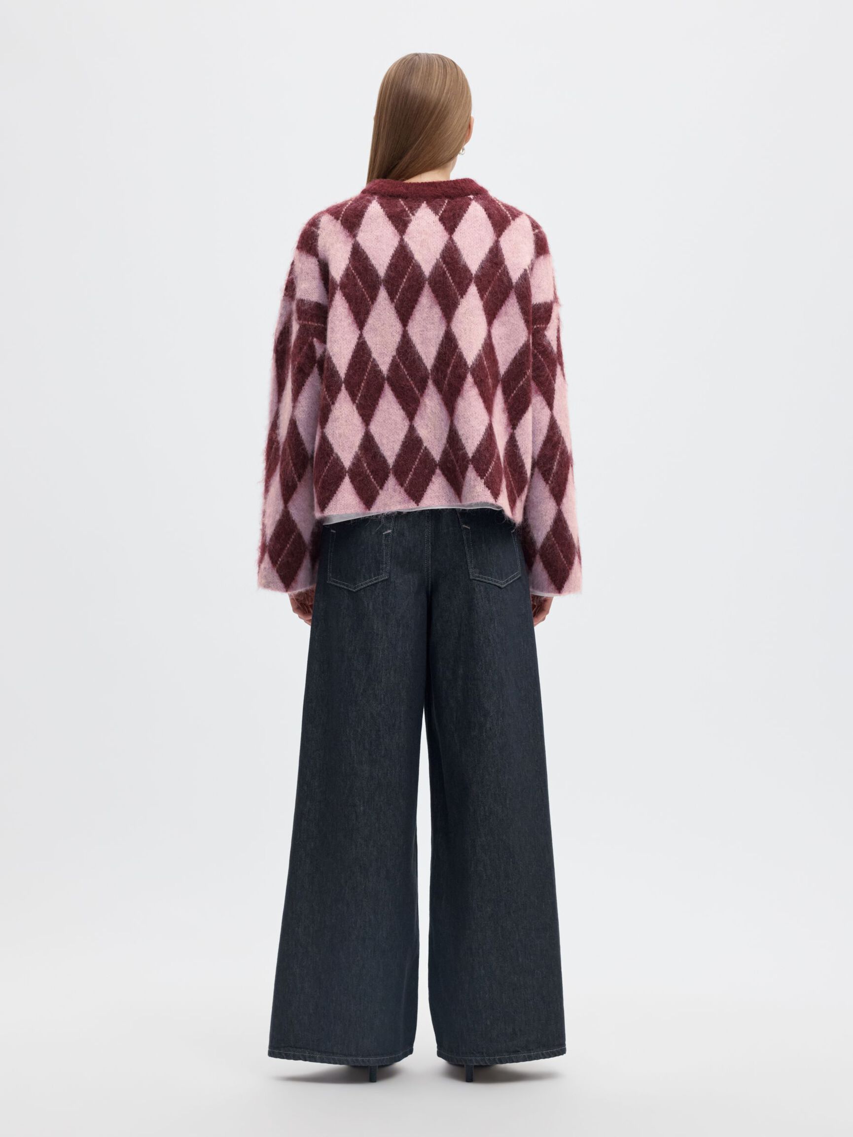 ARGYLE KNITTED JUMPER, Tawny Port, highres