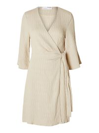 PLISSÉ WRAP DRESS, Sandshell, highres