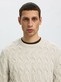CABLE KNIT CREWNECK JUMPER, Silver Birch, highres