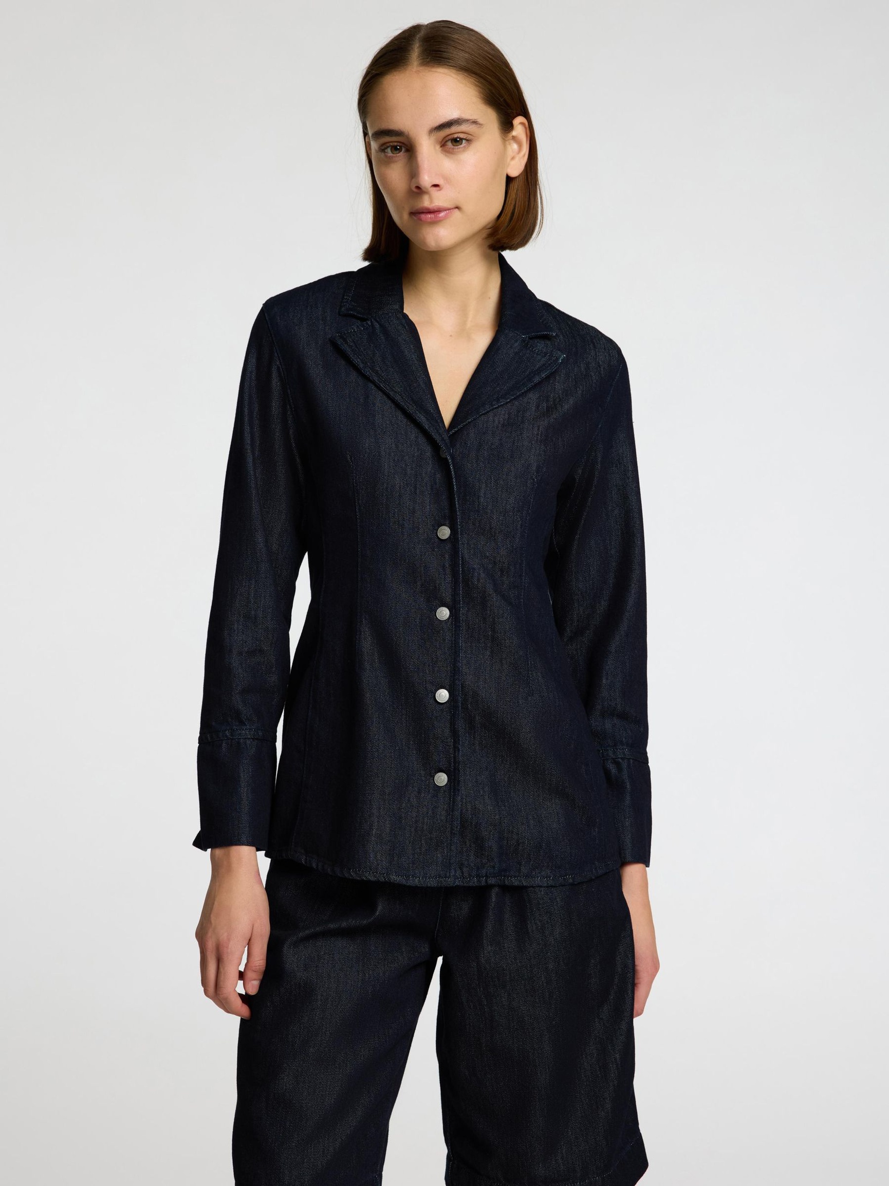 SKRÆDDERSYEDE DENIMSKJORTE, Dark Blue Denim, highres