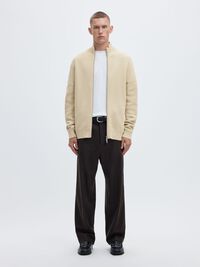 ZIPPED HIGH NECK PULLOVER, Oatmeal, highres
