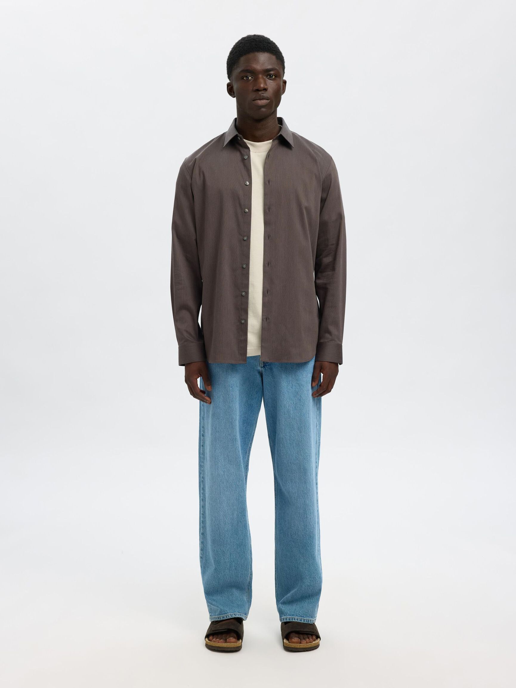 SLIM FIT STRETCH SHIRT, Morel, highres