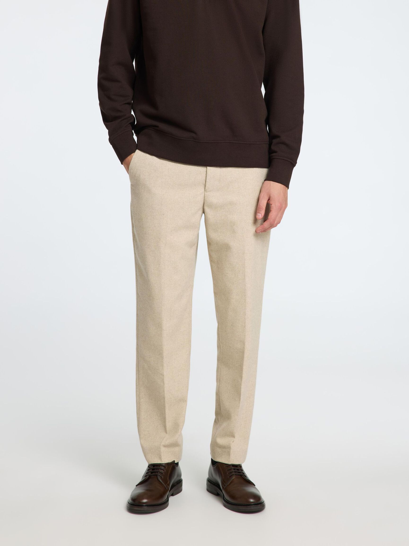 196 STRAIGHT FIT TROUSERS, Light Grey Melange, highres