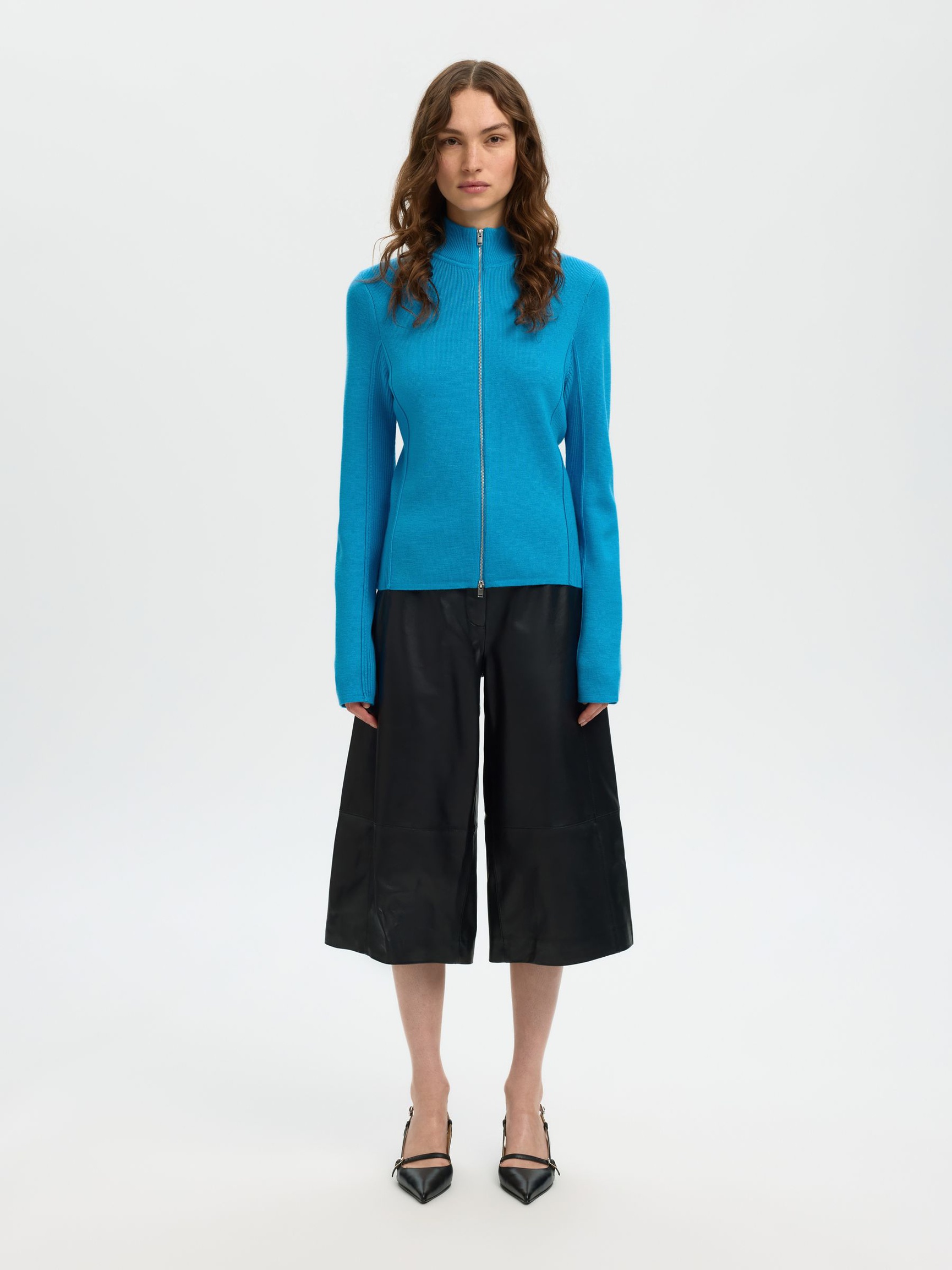 100% MERINO WOOL ZIP-FRONT CARDIGAN, Malibu Blue, highres